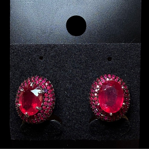 14k White Gold over Silver Ruby Earrings! - Picture 3 of 8